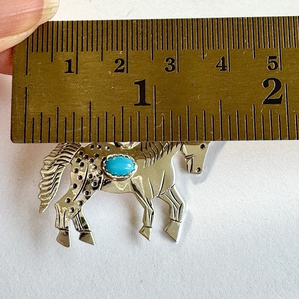 Running Horse Turquoise Navajo‎ Earrings 1.5in Sterling Signed L Yazzie Handmade